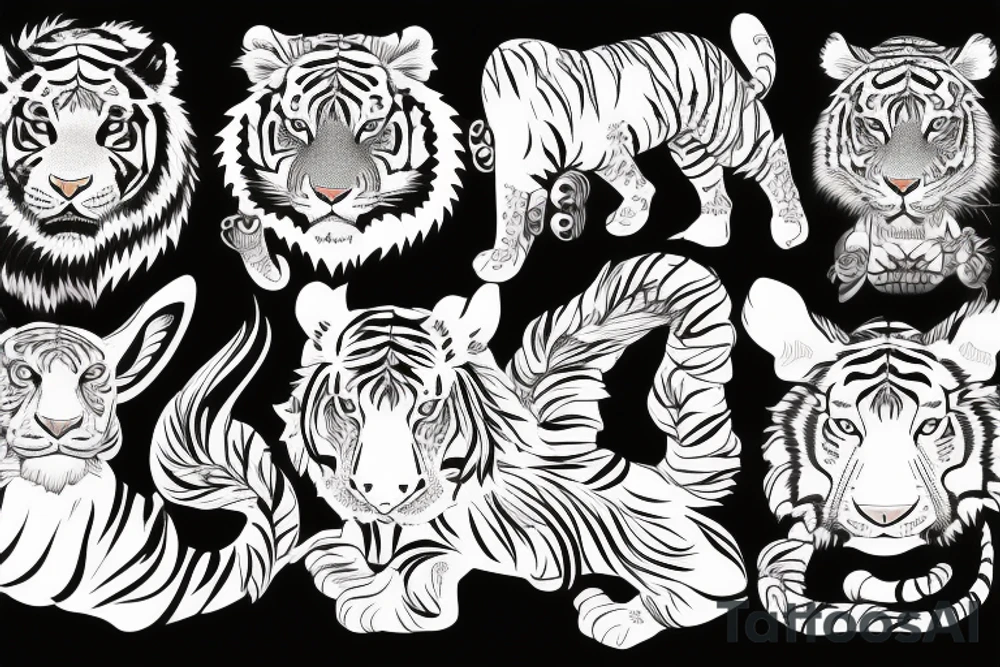 Horse, tiger cub, rabbit, neo traditional, water tattoo idea