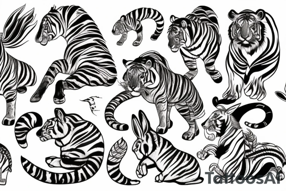 Horse, tiger cub, rabbit, neo traditional, water tattoo idea