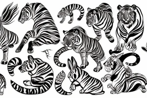 Horse, tiger cub, rabbit, neo traditional, water tattoo idea