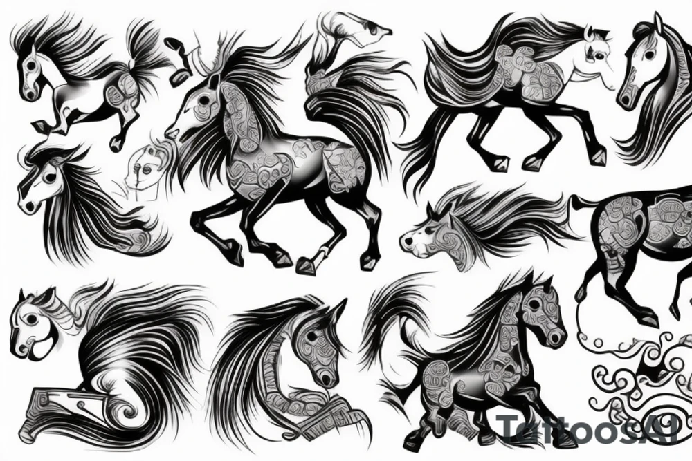 Horse, neo traditional, water, Chinese zodiac tattoo idea