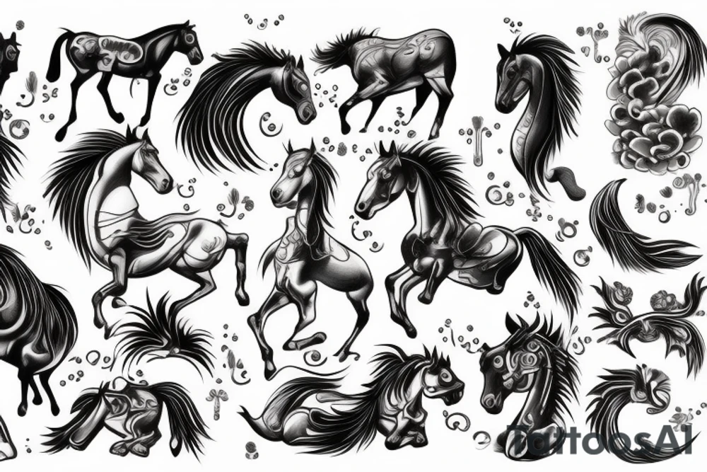 Horse, neo traditional, water, Chinese zodiac tattoo idea