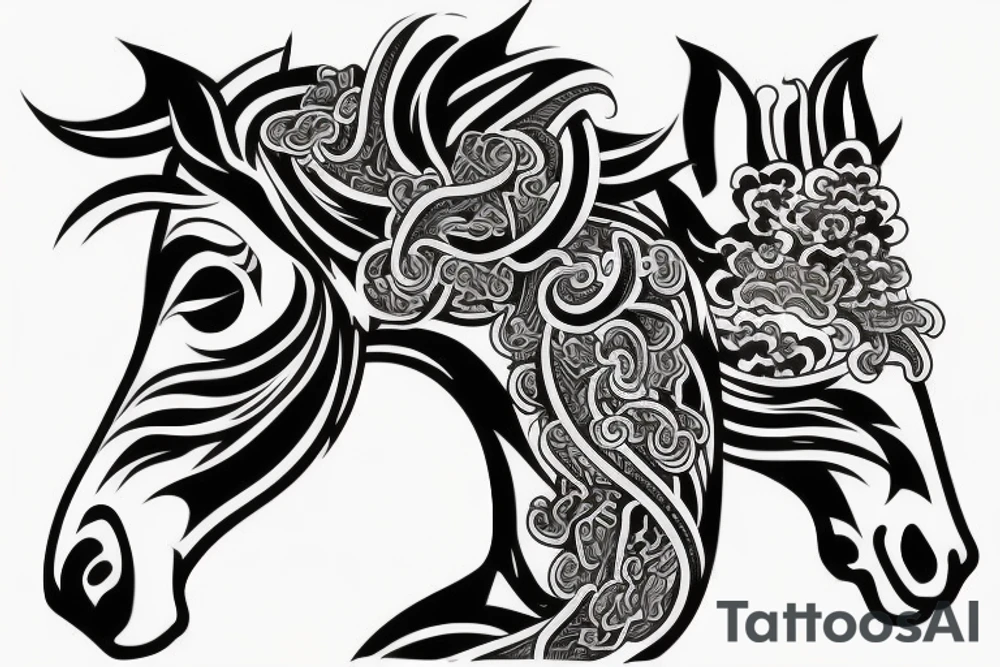A horse with water in a neo traditional style with a Chinese feel tattoo idea