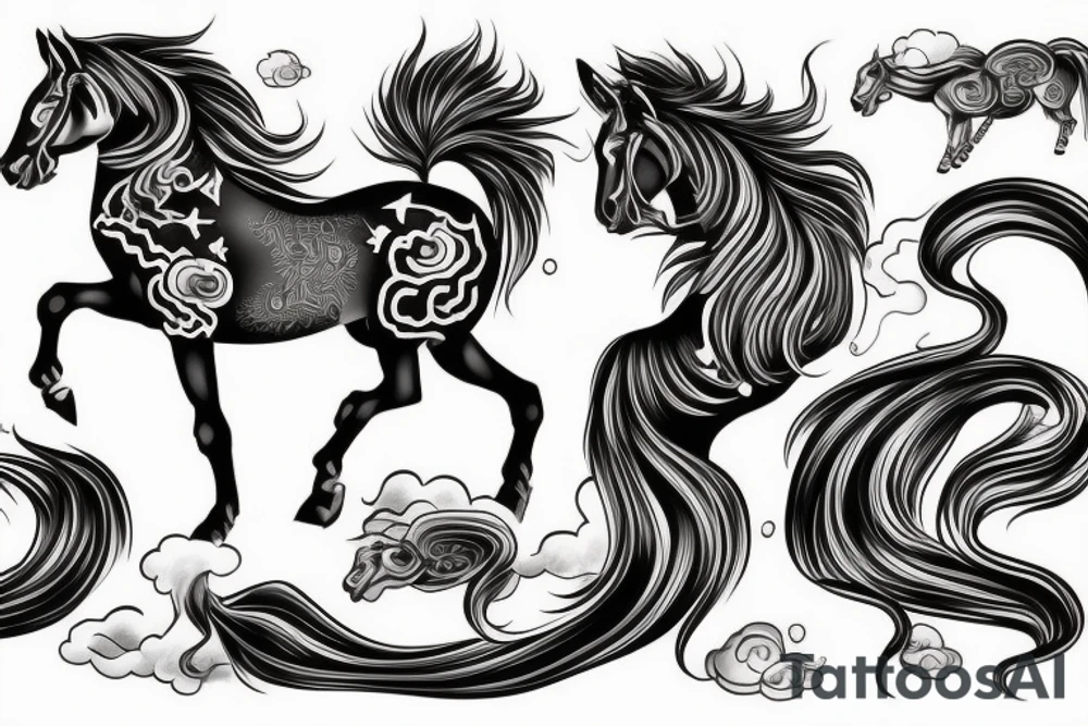 A horse with water in a neo traditional style with a Chinese feel tattoo idea
