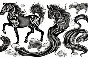 A horse with water in a neo traditional style with a Chinese feel tattoo idea
