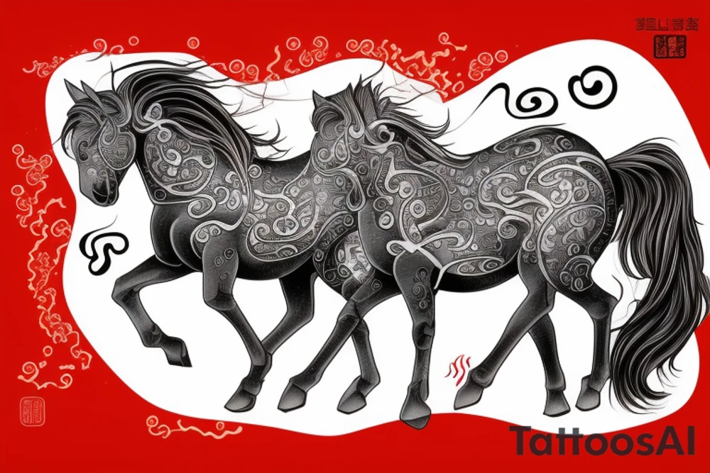 A horse with water in a neo traditional style with a Chinese feel tattoo idea
