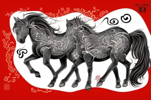 A horse with water in a neo traditional style with a Chinese feel tattoo idea