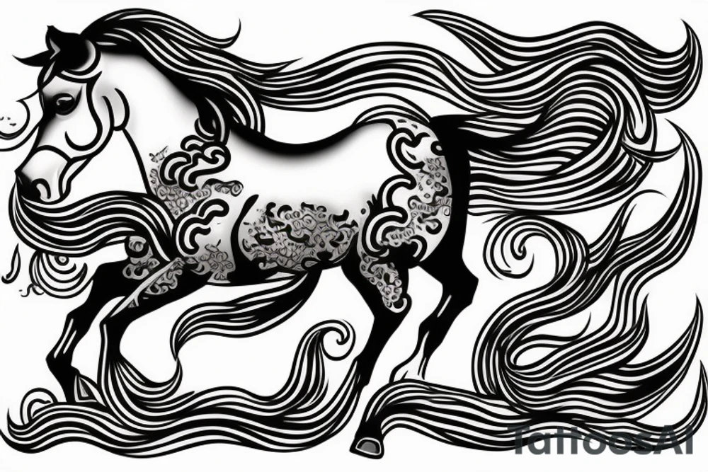 A horse with water in a neo traditional style with a Chinese feel tattoo idea