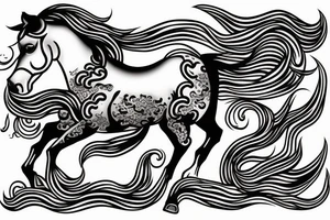 A horse with water in a neo traditional style with a Chinese feel tattoo idea