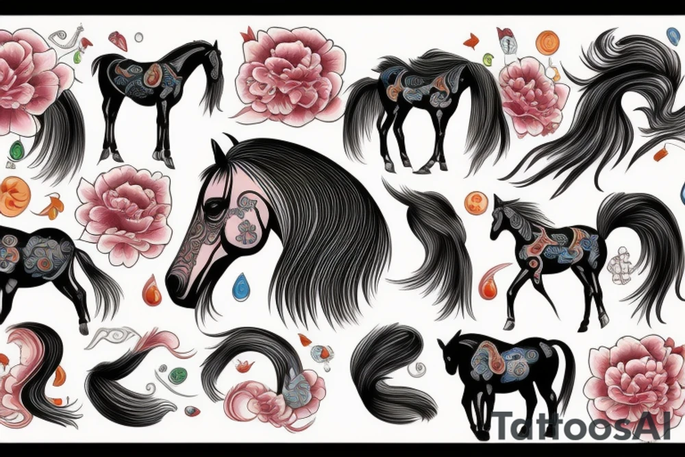 A horse with water in a neo traditional style with a Chinese feel tattoo idea