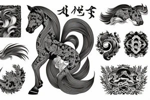 A horse with water in a neo traditional style with a Chinese feel tattoo idea