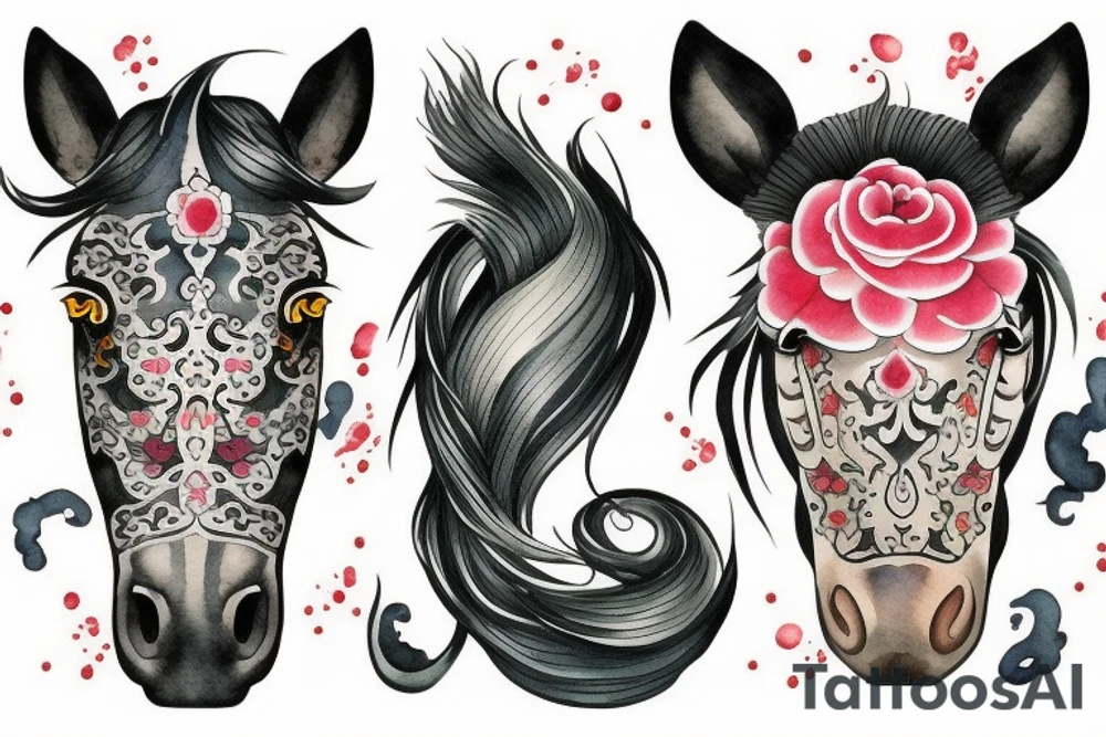 A horse with water in a neo traditional style with a Chinese feel tattoo idea