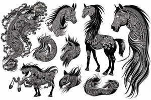 A horse with water in a neo traditional style with a Chinese feel tattoo idea