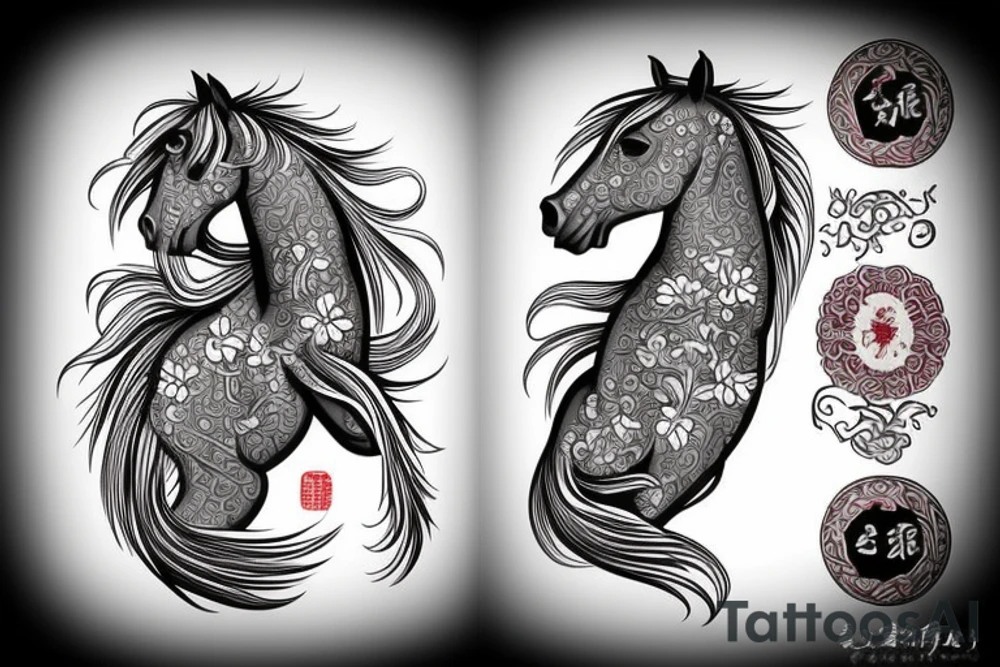 A horse with water in a neo traditional style with a Chinese feel tattoo idea