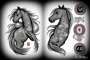 A horse with water in a neo traditional style with a Chinese feel tattoo idea