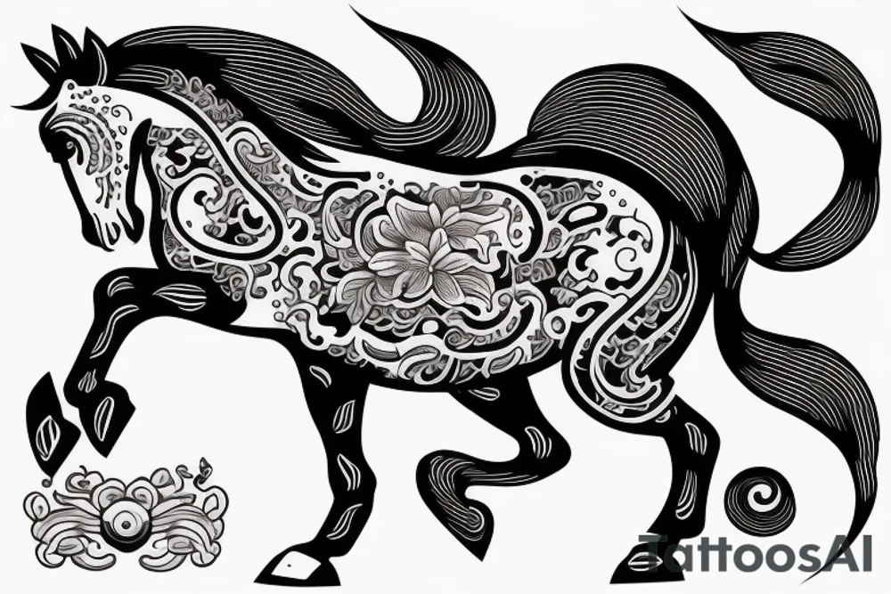 A horse with water in a neo traditional style with a Chinese feel tattoo idea