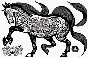 A horse with water in a neo traditional style with a Chinese feel tattoo idea