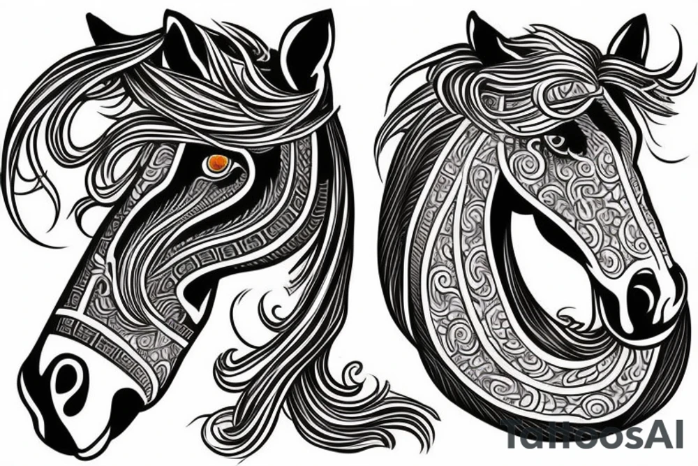 A horse with water in a neo traditional style with a Chinese feel tattoo idea