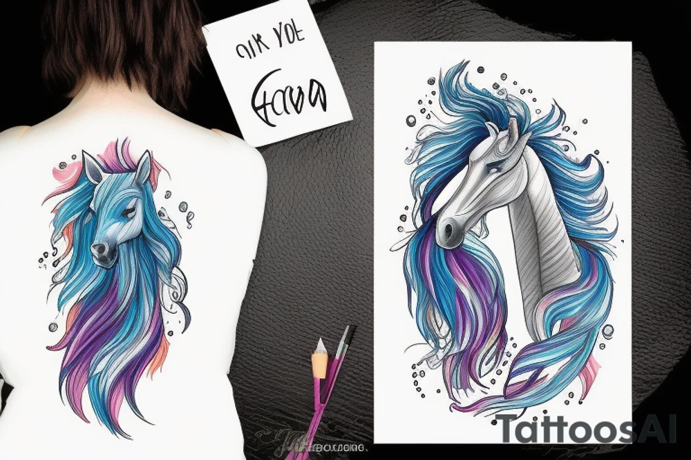Horse with a mane that becomes water tattoo idea
