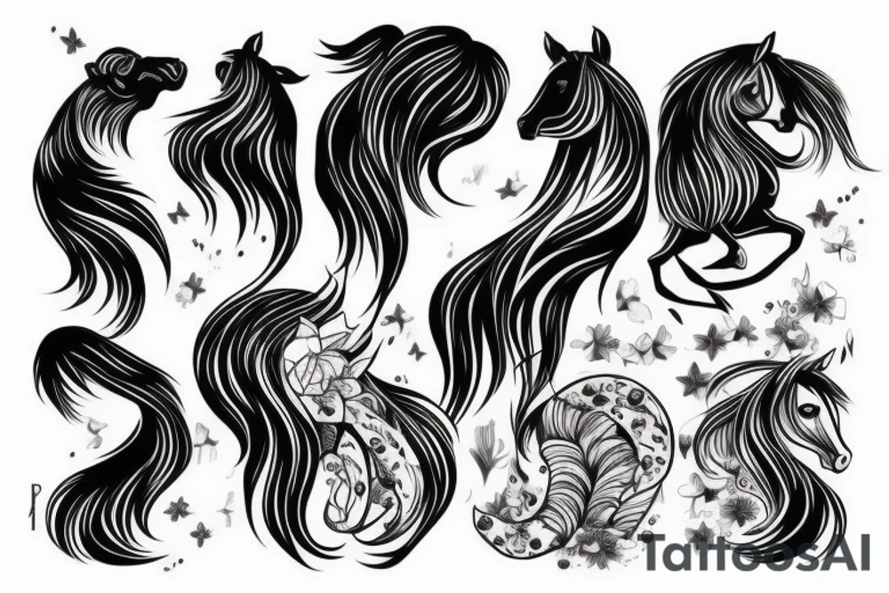 Horse with a mane that becomes water tattoo idea