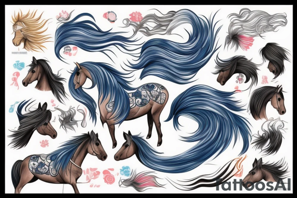 Horse with a mane that becomes water tattoo idea