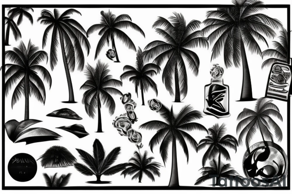 Sunset with palms tattoo idea