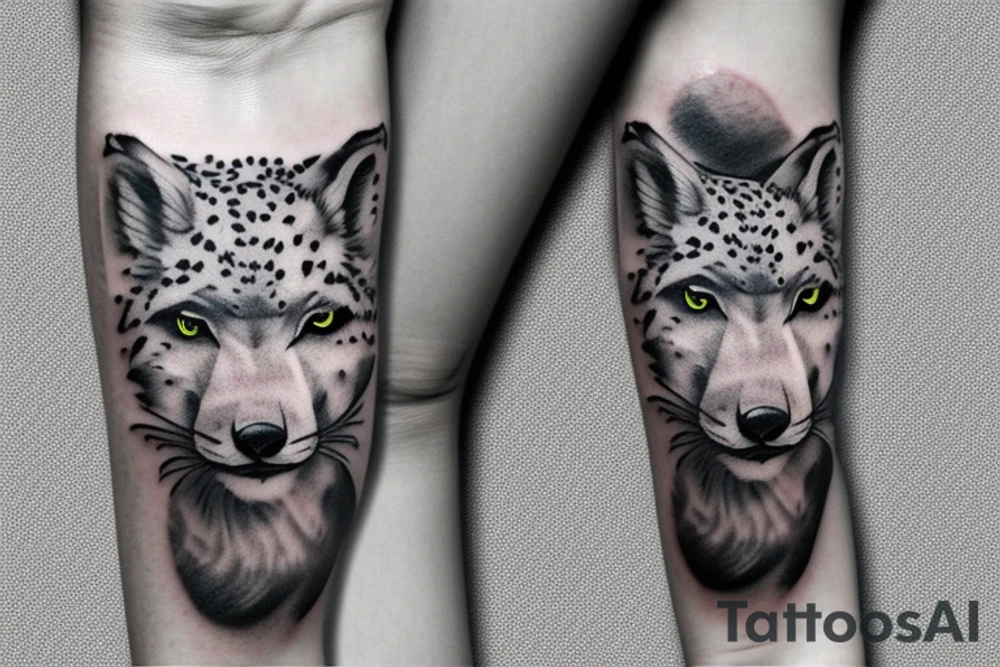 arm sleeve with elk, snow leopard, wolf, fox tattoo idea