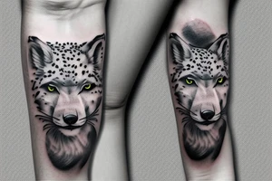 arm sleeve with elk, snow leopard, wolf, fox tattoo idea