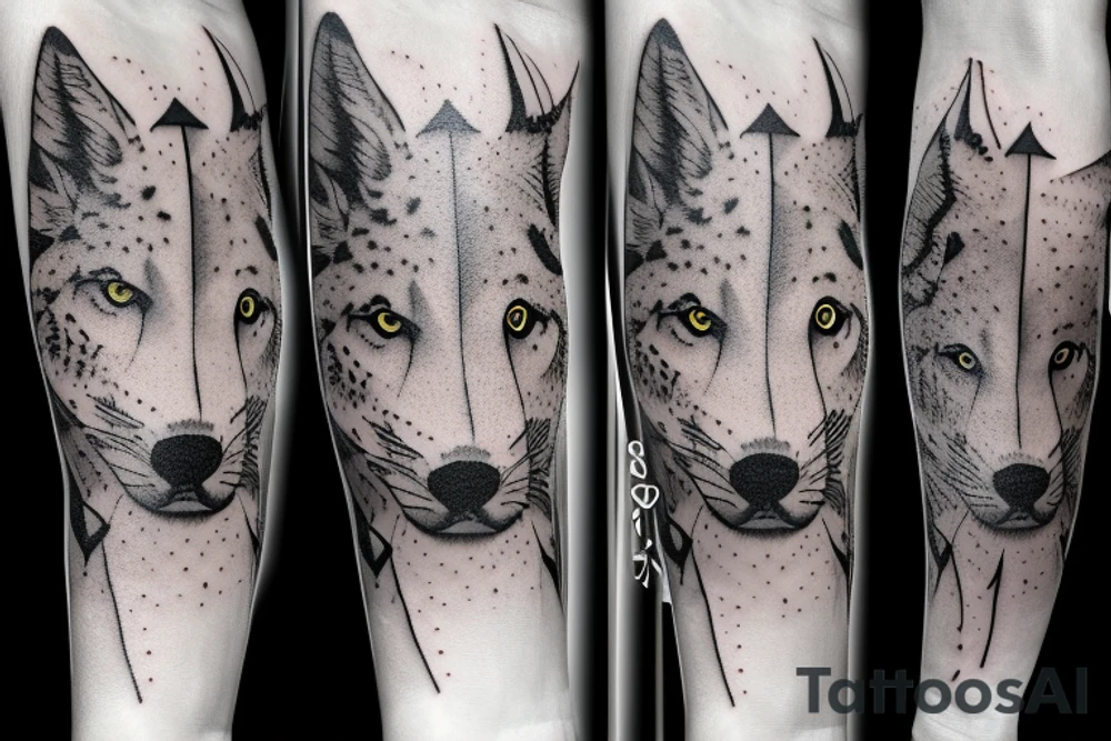 arm sleeve with elk, snow leopard, wolf, fox tattoo idea