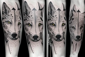 arm sleeve with elk, snow leopard, wolf, fox tattoo idea