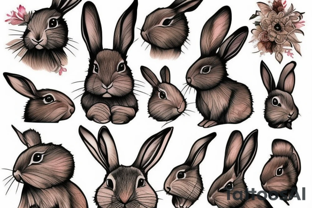 Illustrative wood rabbit tattoo idea
