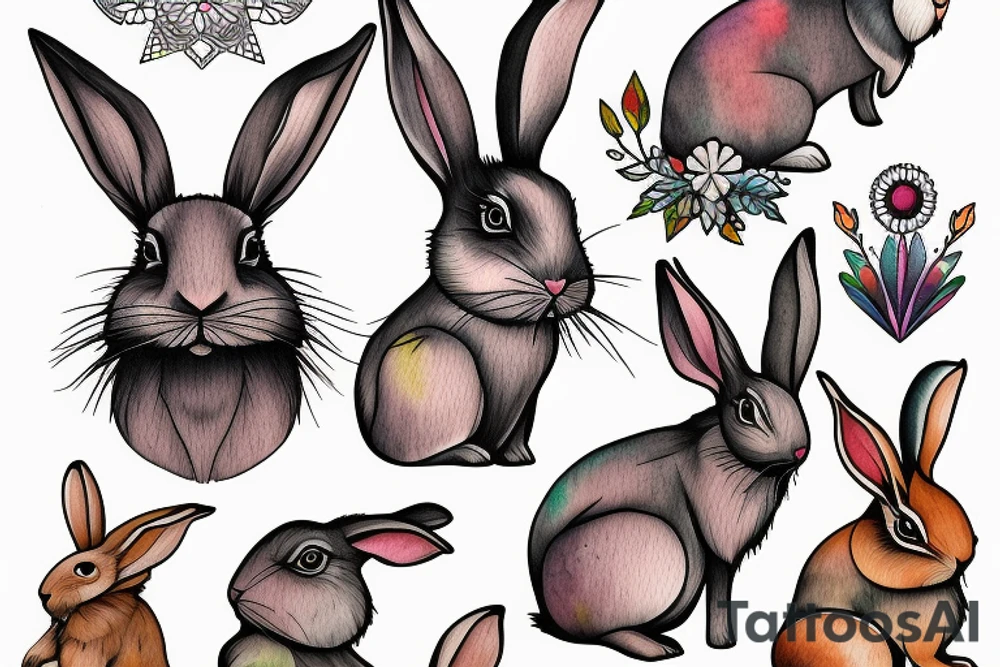 Illustrative wood rabbit tattoo idea