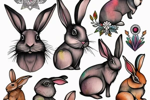 Illustrative wood rabbit tattoo idea