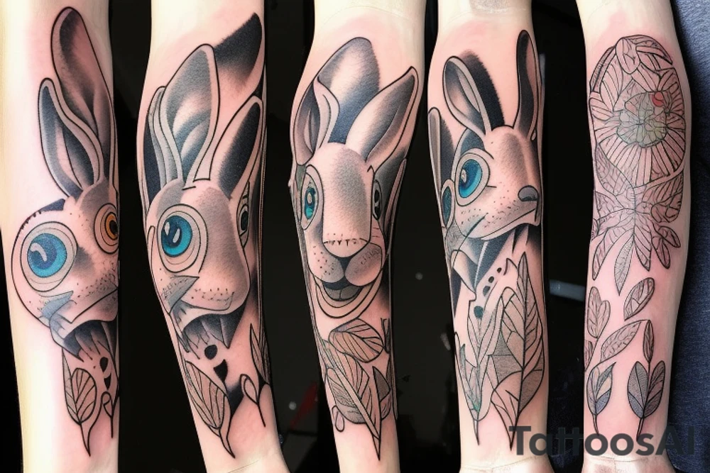 wood rabbit tattoo idea
