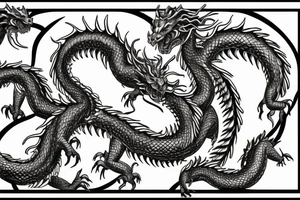 A four headed dragon hydra that starts in a spiral at the middle of the back and goes over both shoulders. Two heads per shoulder, and then meet at the chest. tattoo idea