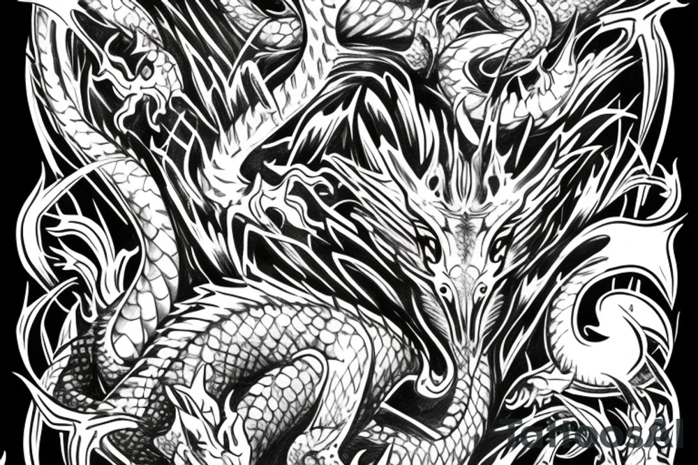 Dragon tattoo that starts at the back and goes over the shoulders to meet at the chest tattoo idea