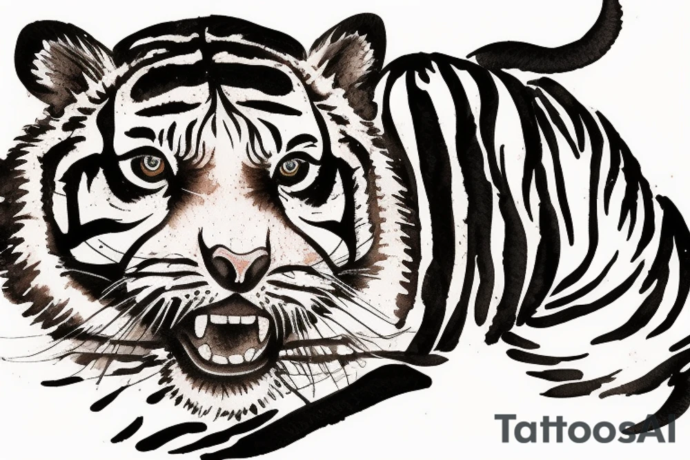 A tiger cub playing in water tattoo idea