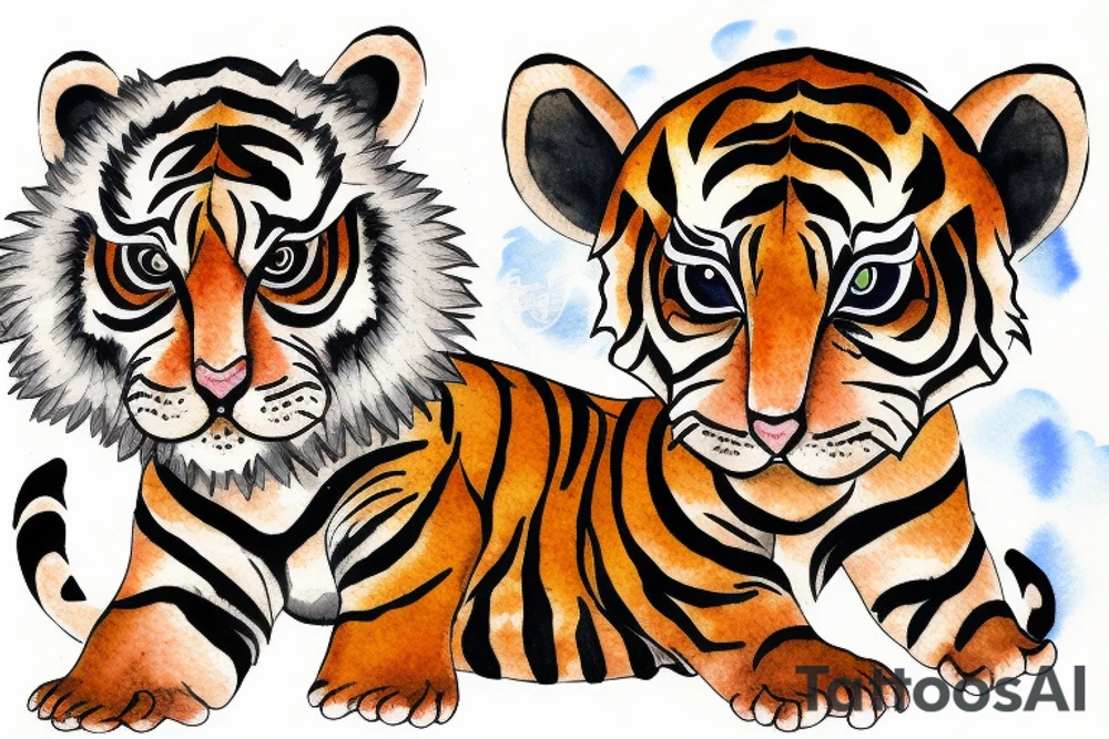 The whole body of a baby tiger playing in water tattoo idea
