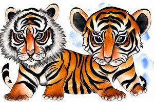 The whole body of a baby tiger playing in water tattoo idea