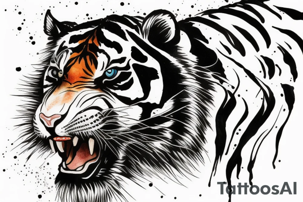 The head of a baby tiger that is playing in water tattoo idea