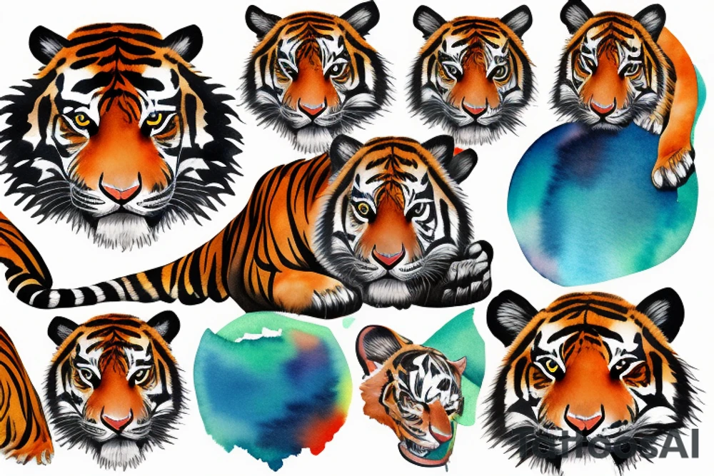 The head of a tiger cub surrounded by water tattoo idea