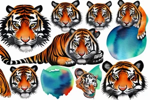 The head of a tiger cub surrounded by water tattoo idea