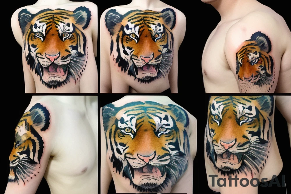 A single face of a tiger cub surrounded by water tattoo idea