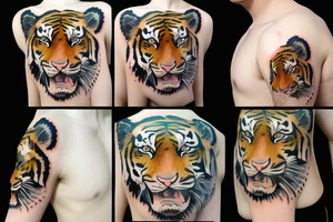 A single face of a tiger cub surrounded by water tattoo idea