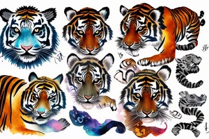 A single face of a tiger cub surrounded by water tattoo idea
