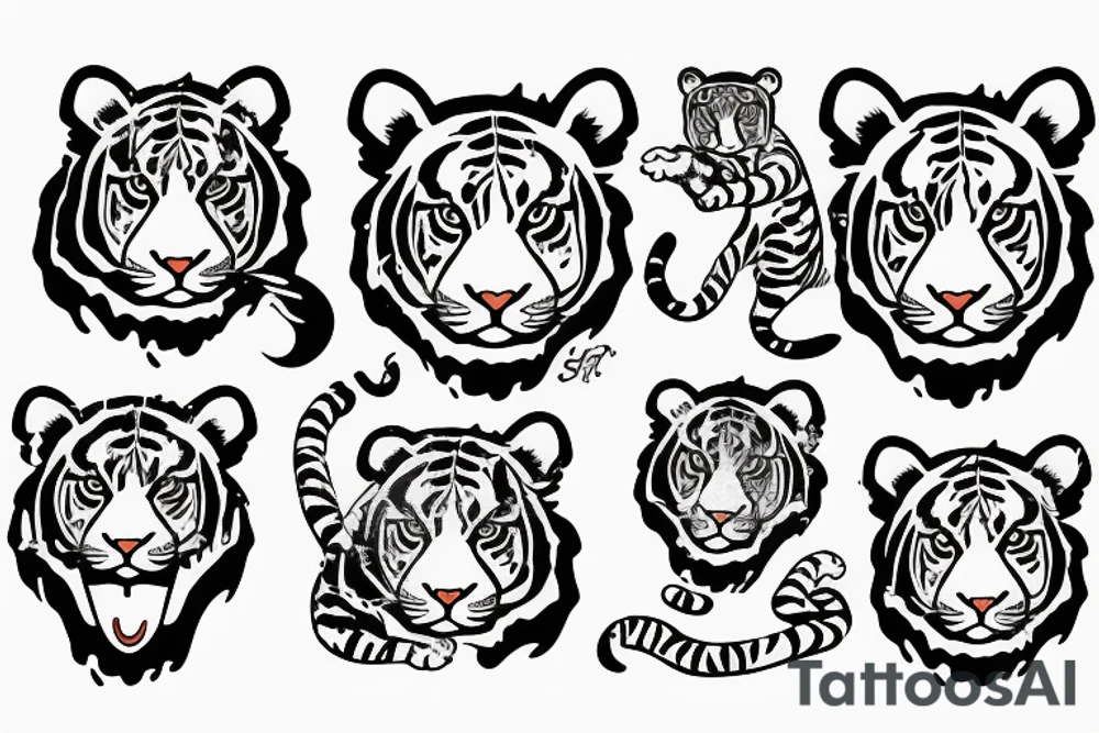 Baby tiger splashing in water tattoo idea