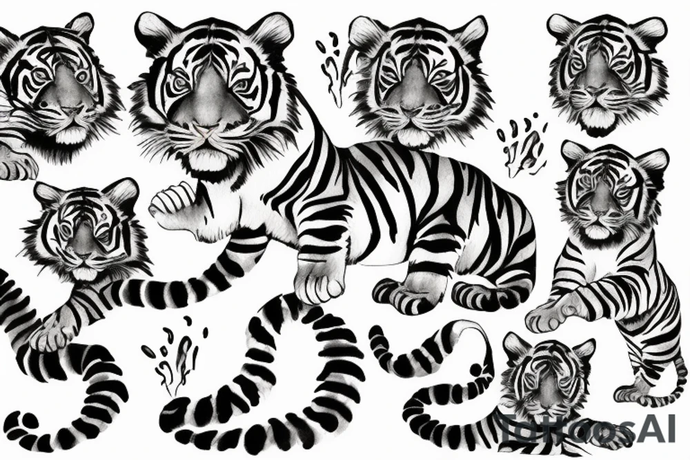 Baby tiger splashing in water tattoo idea
