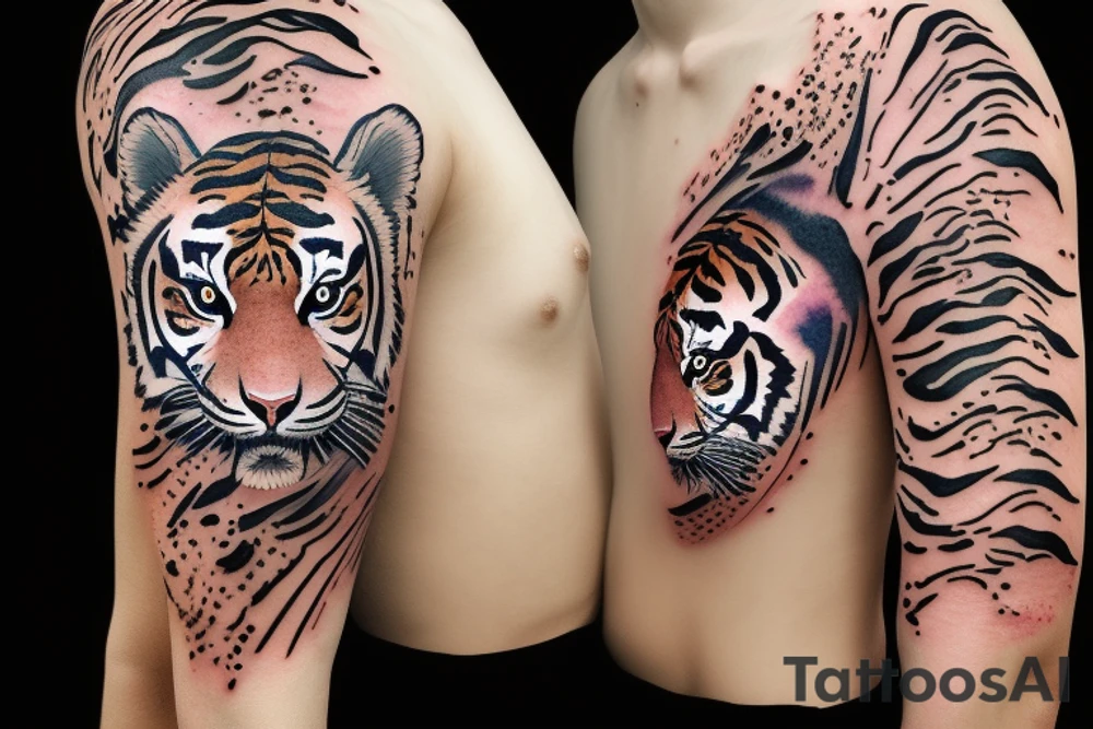 Side profile of a Tiger cub with water splash tattoo idea