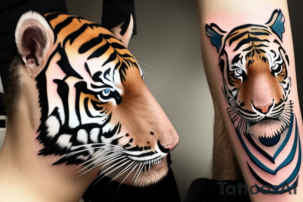 Side profile of a Tiger cub with water splash tattoo idea