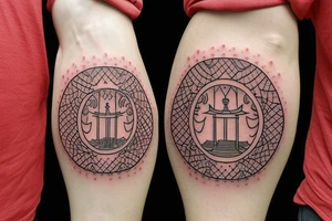 japanese gate torii circled by red paint tattoo idea