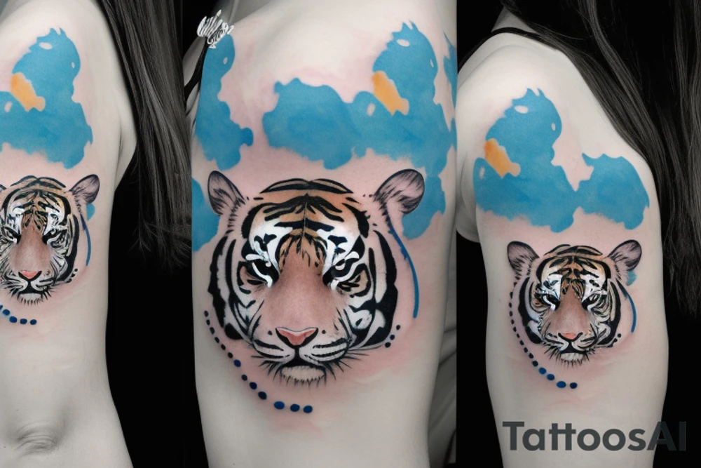 Side profile of a Tiger cub baby with water splash tattoo idea